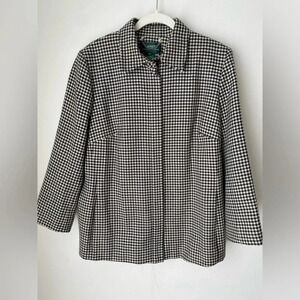 Ralph Lauren Wool Jacket Women’s 14 W Houndstooth Coat Zip up Jacket Vintage